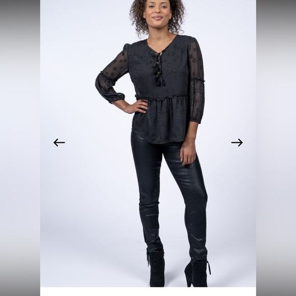 NWT TRIBAL JEANS Black Ruffle Blouse w/ Tassels Size XL - Picture 4 of 15